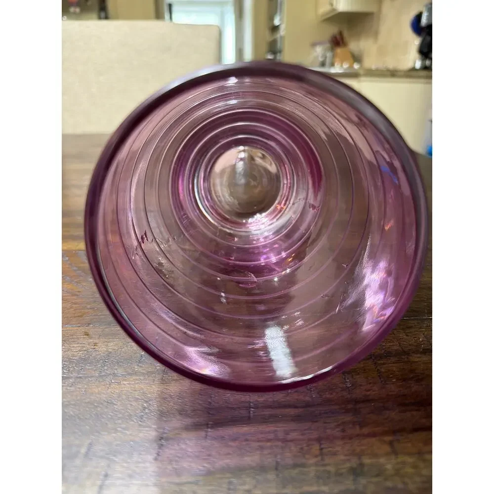 Rose Pink Glass Large Vase Etched Pink Stripes Bands 8